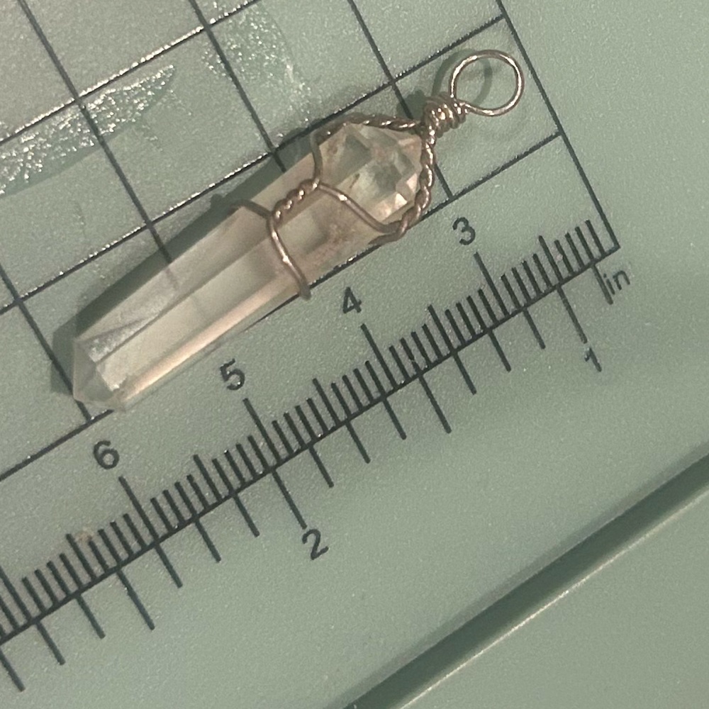 Crystal Quartz Wire Wrap Pendant | Clear/Silver - Picture 2 of 3